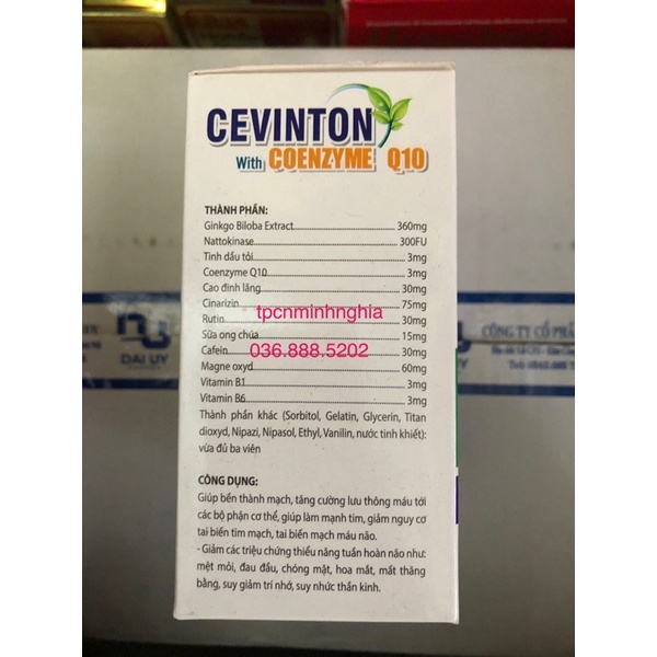 CEVINTON with coenzym Q10 Hoạt huyết dưỡng não Ginkgo Biloba Extract 360mg - 100 viên