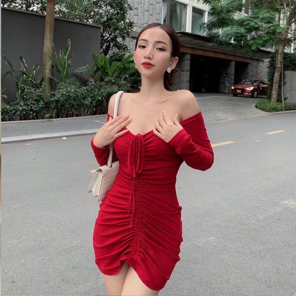 Đầm Body Rút Dây Tay Dài Tibu, Váy Ôm Nữ Tôn Dáng Gợi Cảm Mặc Được 2 Kiểu Cực Sexy