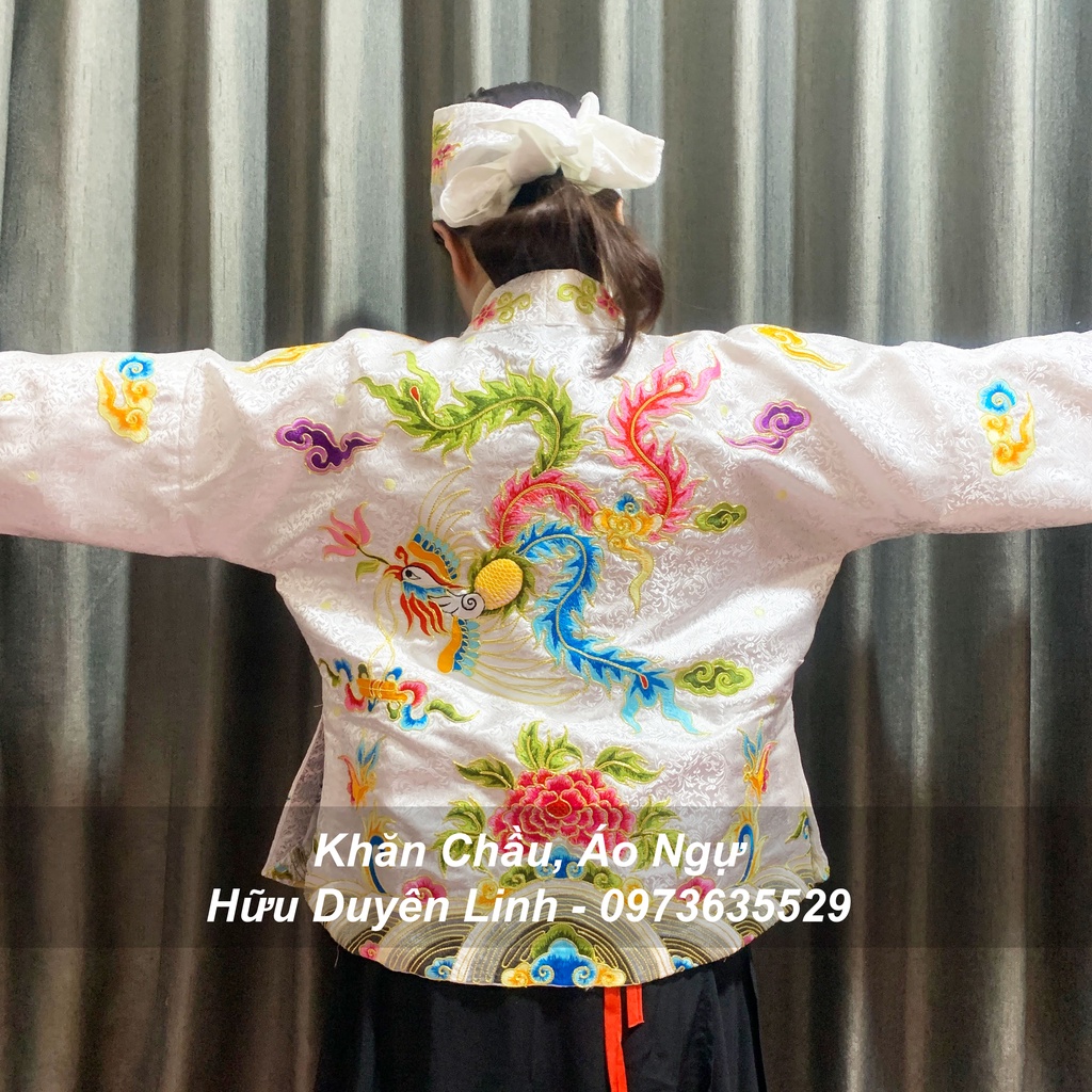 Trang phục hầu giá Chúa Thác Bờ, áo hầu đồng Chầu Thác Bờ chất liệu vải gấm cao cấp