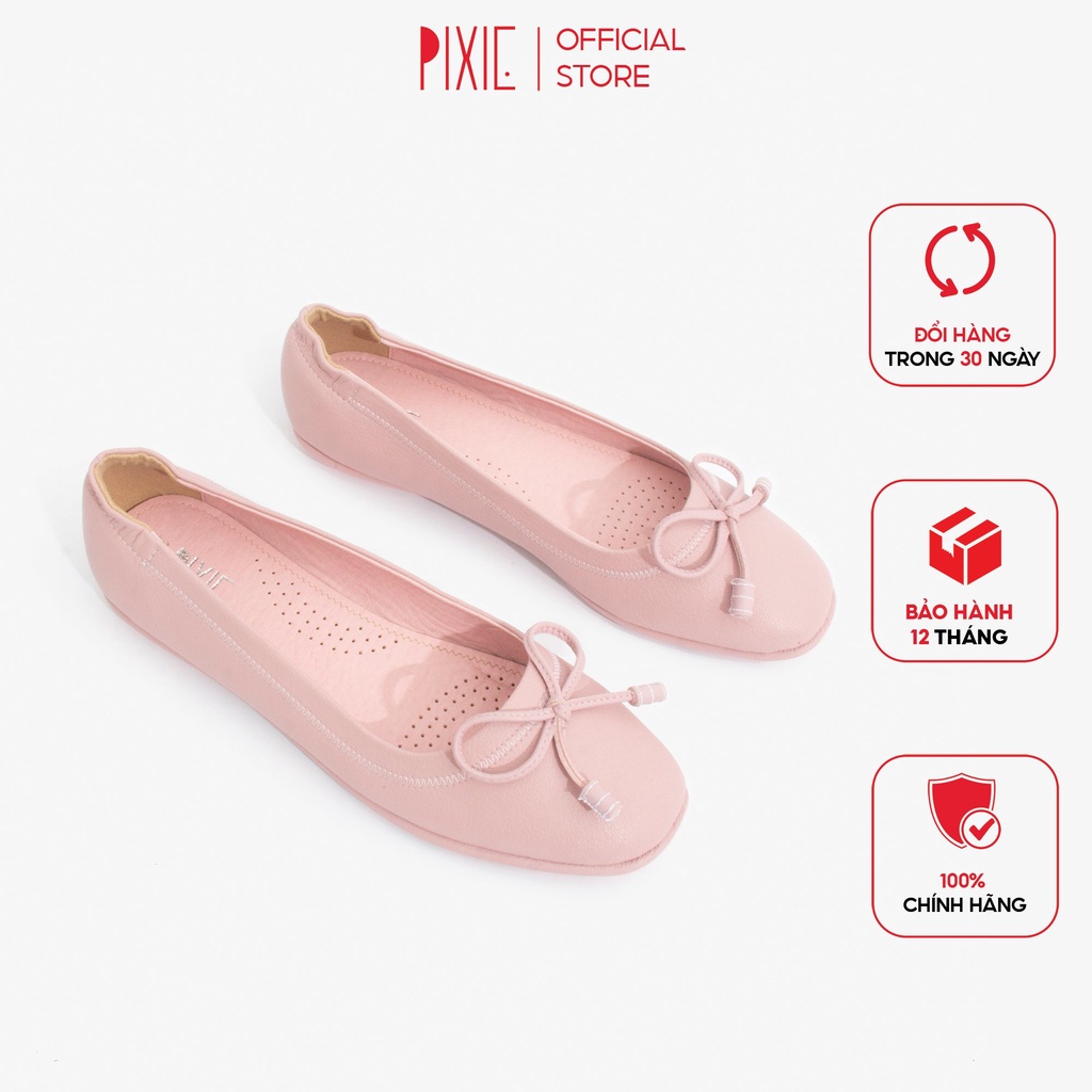 Giày Búp Bê Mũi Vuông Đế Âm Da Mềm Nơ Nhỏ Màu Đỏ Pixie P019