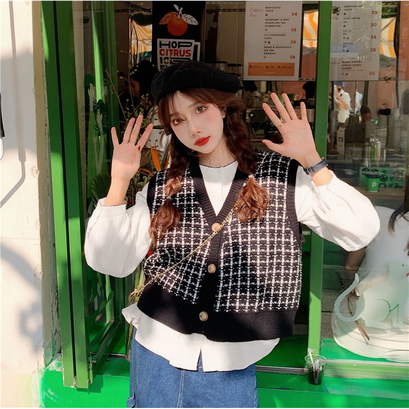 Áo Sweater không tay dáng rộng phong cách retro cá tính | BigBuy360 - bigbuy360.vn