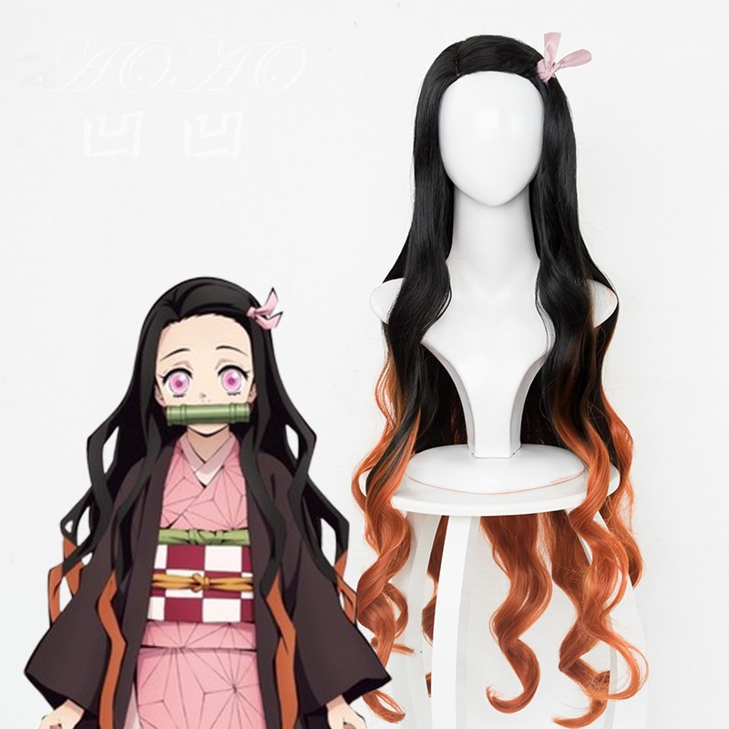 Tóc giả xoăn dài hóa trang nhân vật Anime Demon Slayer: Kimetsu no Yaiba Kamado Nezuko