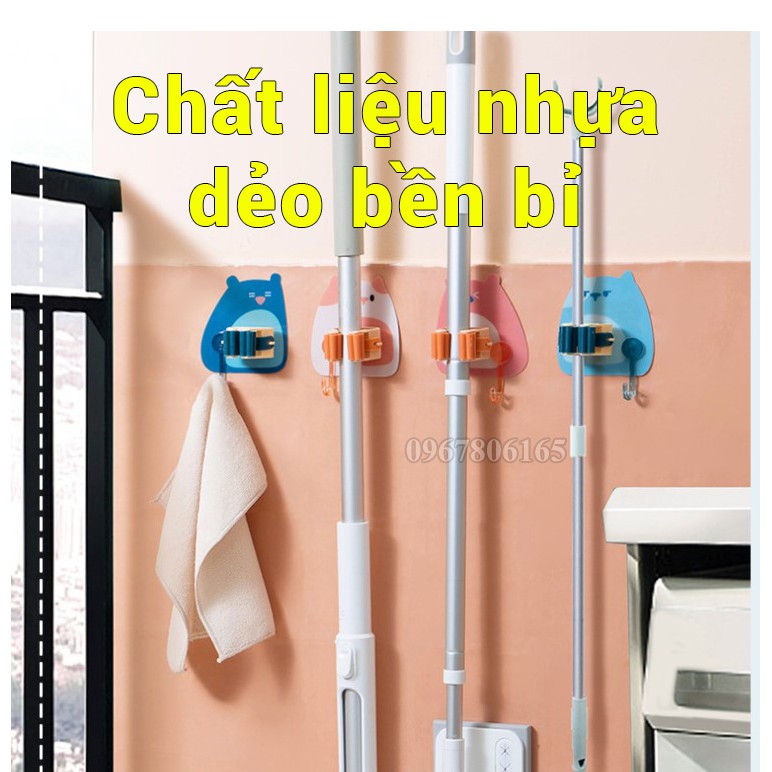 Móc dán tường giữ cây lau nhà, treo chổi chịu lực cao cấp in hình 3d dễ thương - M75
