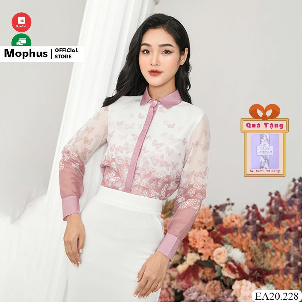 Áo sơ mi công sở Mophus EA20228 hồ điệp, áo sơ mi nữ vải co dãn thời trang công sở cao cấp