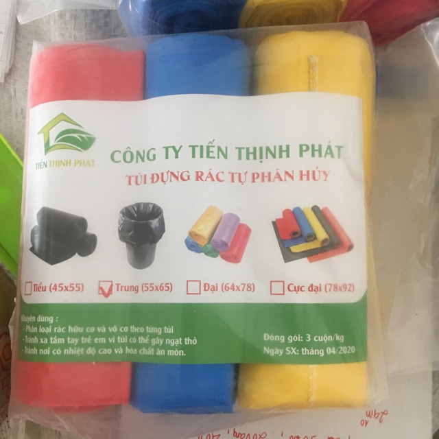 Túi Đựng Rác - Combo 3 cuộn túi đựng rác tự hủy đen hoặc 3 màu -1 KG