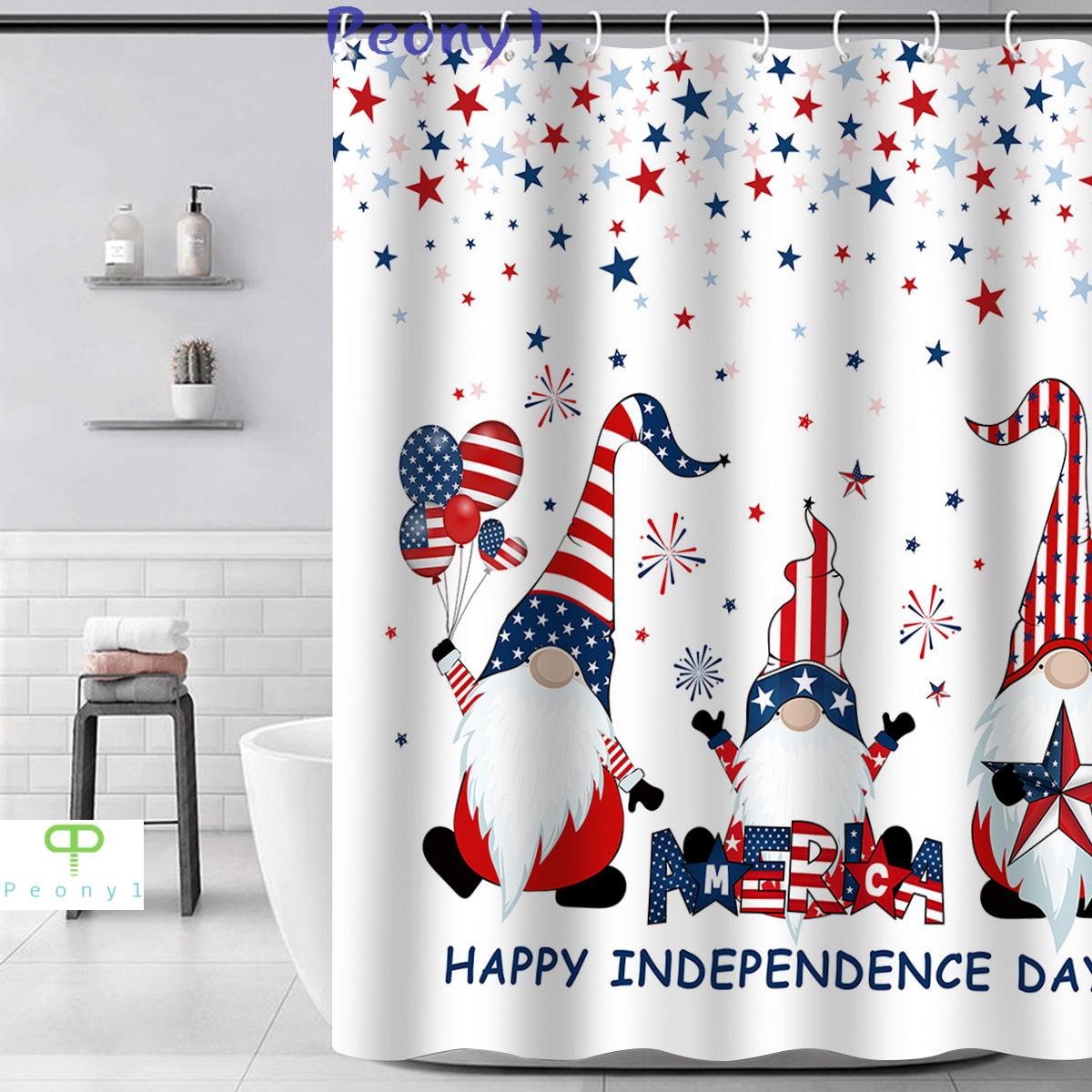 Rèm Che Bồn Tắm 72x72 Inch 4th Of July Patriotic Bằng Polyester Chống Thấm Nước In Hình Cờ Mỹ Dễ Thương Kèm 12 Móc Treo