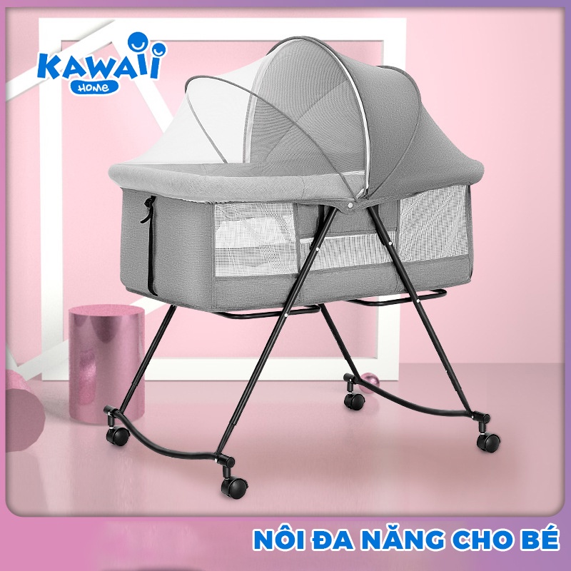 Nôi gấp gọn cho bé KAWAII HOME, Nôi em bé sơ sinh - Bảo hành 12 tháng (TẶNG: Nệm + Màn)