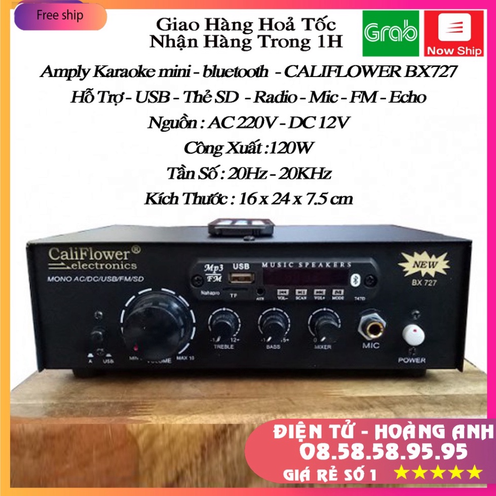 Amply Karaoke mini CALIFLOWER BX727 - AC220 - 240V - DC12V -  bluetooth - USB - thẻ SD - radio - mic - echo