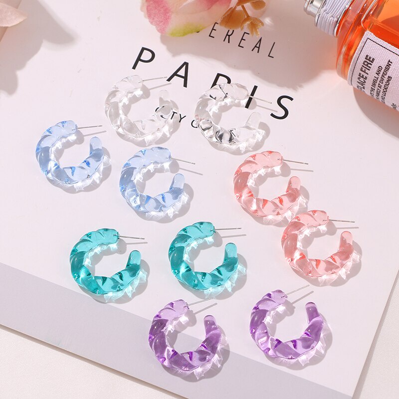 Khuyên tai dạng vòng nhiều màu sắc tuỳ chọn bằng nhựa acrylic thời trang Hàn Quốc cho nữ
