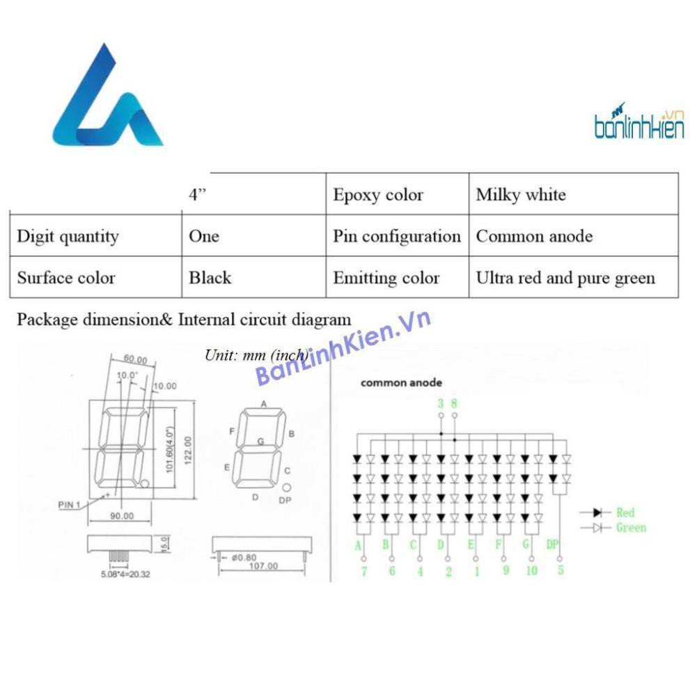 [Sốc] [Siêu Rẻ] Led 7 đoạn 4.0 1 Số Anot 2 Màu Xanh Đỏ zin TP