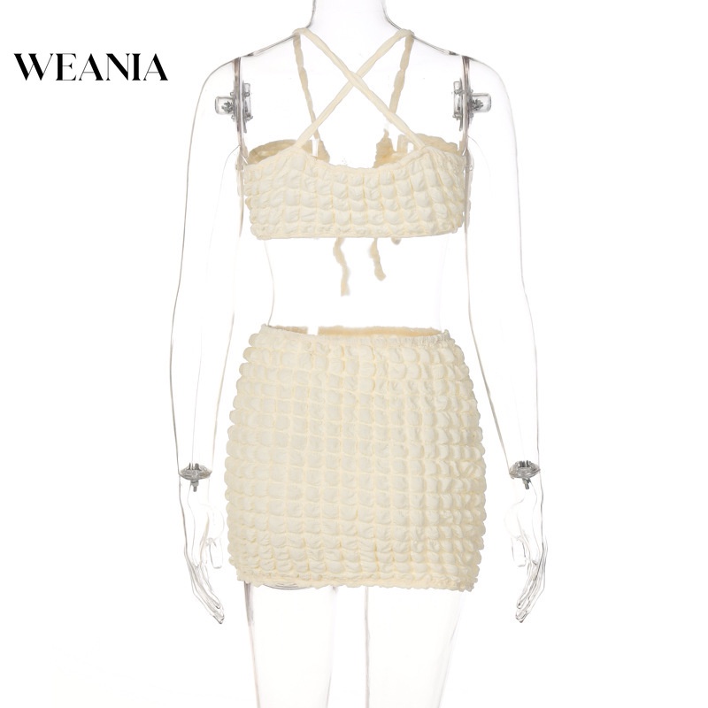 Bộ Áo hai dây + Chân Váy Phồng Cột Dây Gợi Cảm Thời Trang Mùa Hè