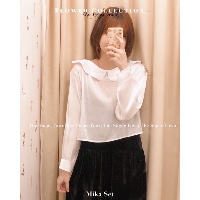 Set váy nhung kèm áo sơ mi bèo Mika dress by Sugar Town