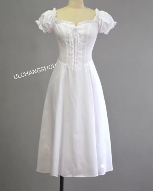 Đầm trắng xòe đan dây ngực mặc 2 kiểu ulzzang hàn quốc