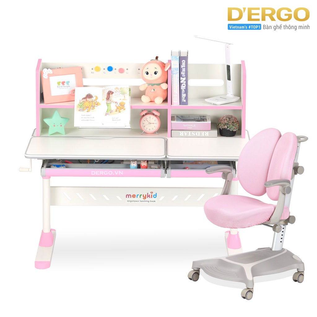 Bàn học cho bé thông minh D'ergo Merrykid X6 cao cấp, chống gù, chống cận, điều chỉnh chiều cao