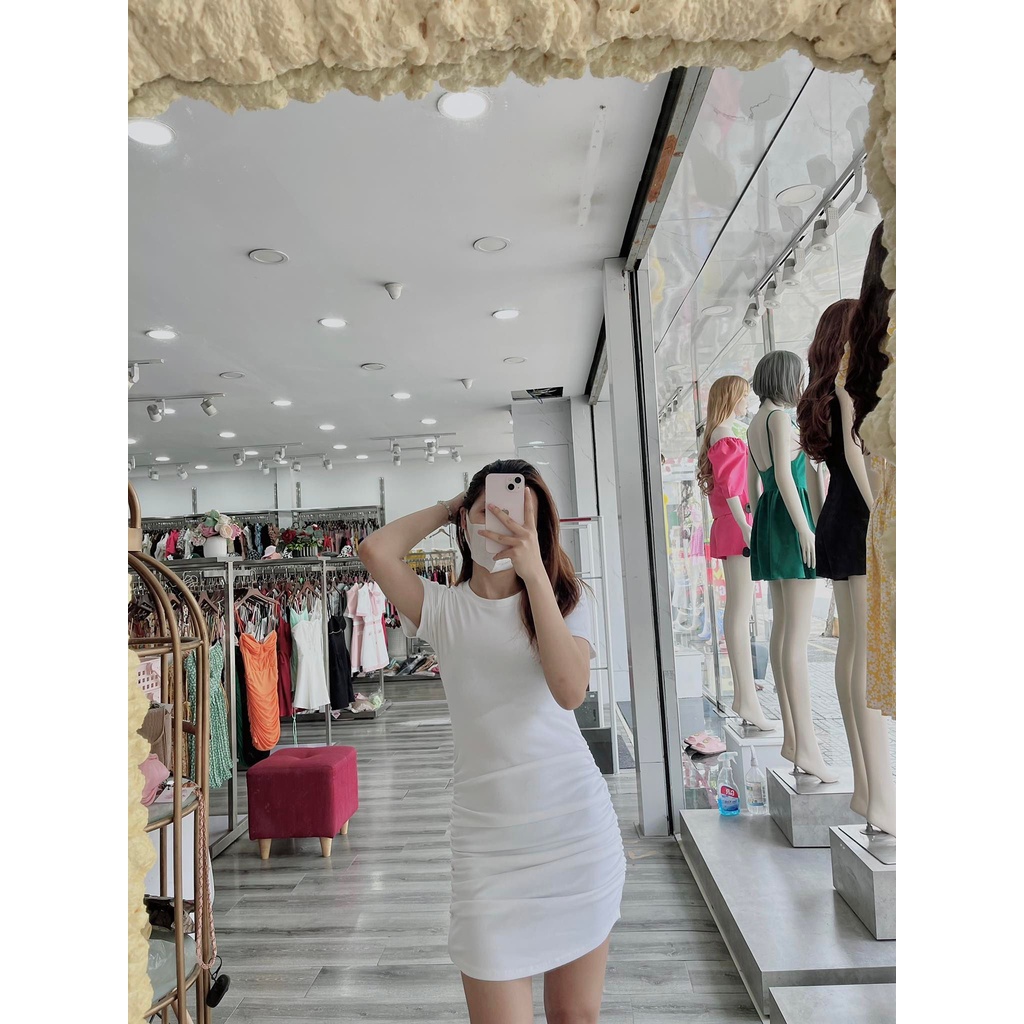 váy body thun nhún eo tay ngắn