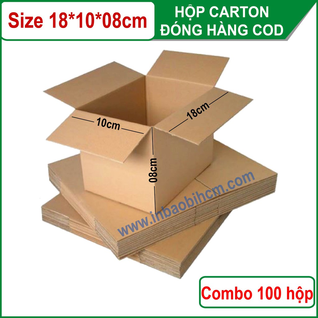 100 hộp carton đóng hàng 18x10x8 cm (Thùng giấy - Hộp giấy carton giá rẻ)