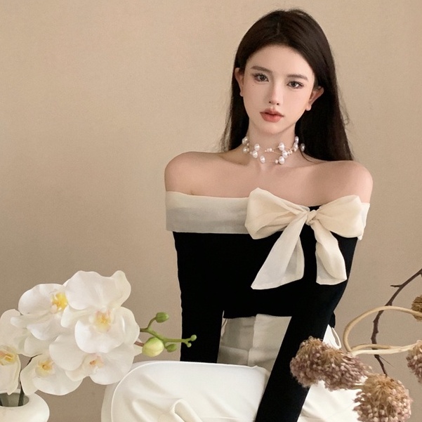 Áo Thun Tay Dài Hở Vai Dáng Ôm Co Giãn Phong Cách Hàn Quốc Quyến Rũ