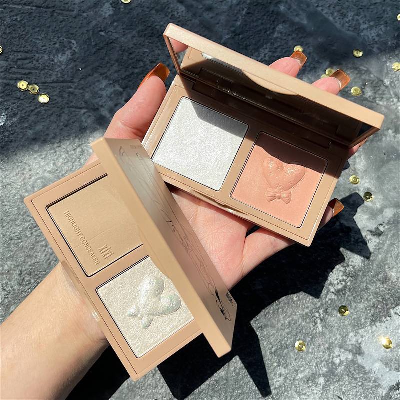 XIXI 2 Color Contour Highlighter Palette Face Shading Grooming Powder Makeup Pallete Long-Lasting Brighten Bronzer Face Cosmetic