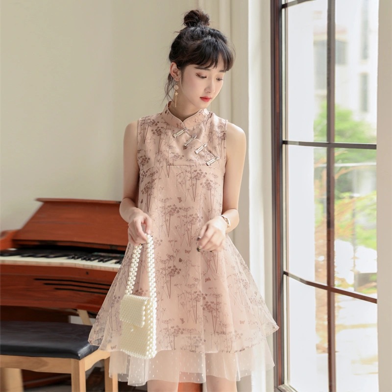 Đầm Chữ A Không Tay In Hoa Xinh Xắn Dành Cho Nữ 2021