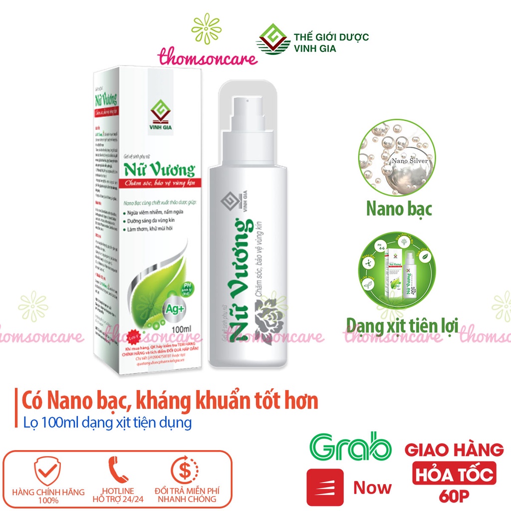 Dung dịch vệ sinh Nữ Vương Mua 10h tặng 1h bằng tem tích điểm, ddvs xịt nước rửa phụ khoa có nano bạc