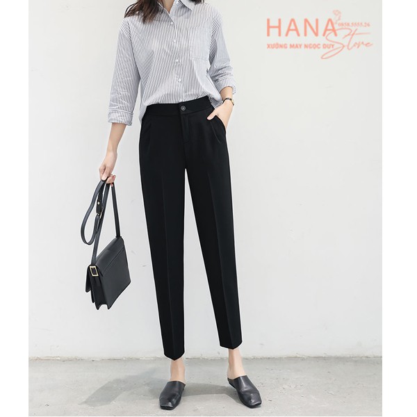 Quần tây baggy nữ công sở cạp lưng cao màu đen dáng dài khóa kéo ống đứng - Vải Vitex Đẹp - Mặc đi làm công sở đi học | BigBuy360 - bigbuy360.vn