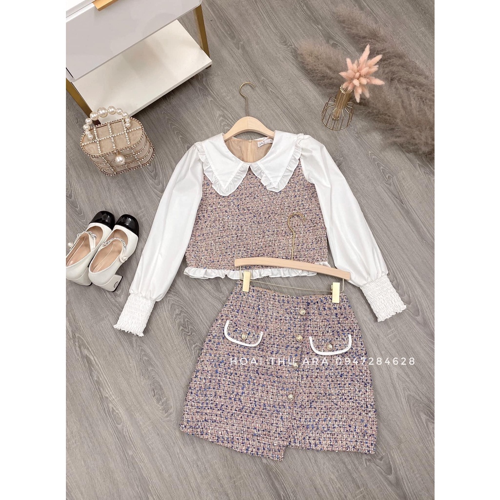 Set váy dạ Tweet kẻ cổ bèo tiểu thư cao cấp Ara S08 | BigBuy360 - bigbuy360.vn