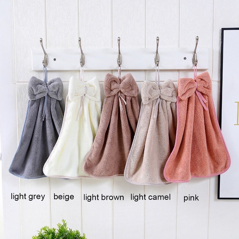Khăn lau tay hình nơ dễ thương treo tường nhà bếp nhà tắm bằng vải nhung mềm mại thấm hút tốt phong cách Hàn Quốc