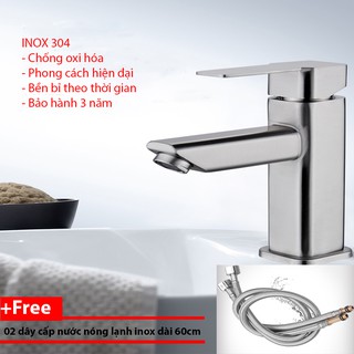 Vòi lavabo nóng lạnh cắm chậu OS308 inox 304 nguyên khối - tặng kèm 02 dây cấp nước nóng lạnh inox dài 60cm- Bảo hành 3