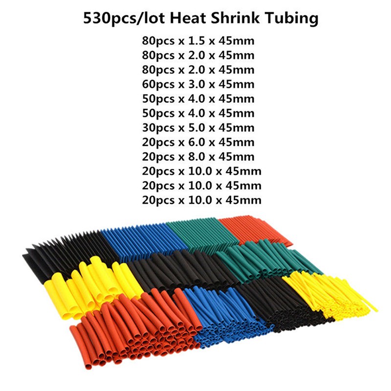 530 cái Ống co nhiệt cách nhiệt Ống co ngót Các loại ống dây điện Polyolefin Bộ ống tay áo | BigBuy360 - bigbuy360.vn