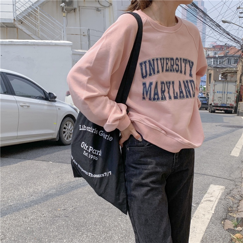 SUXI Áo Sweater Thể Thao Cổ Tròn Tay Dài In Chữ Thời Trang Xuân Thu Cho Nữ