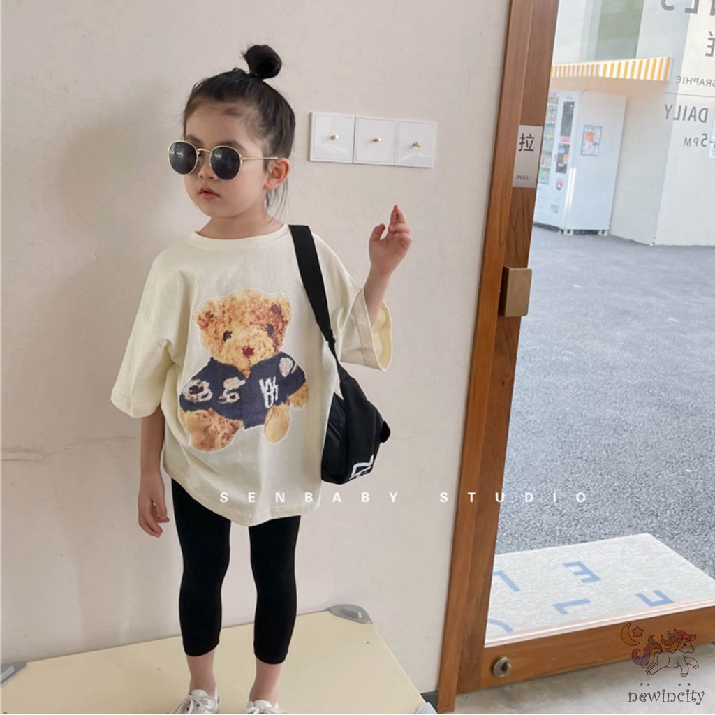 Áo Thun Tay Ngắn In Hình Gấu Hoạt Hình Dành Cho Bé Gái