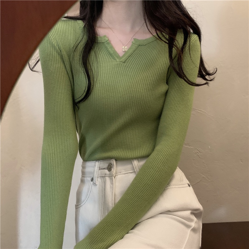 Áo Len Nữ Dài Tay Cổ Chữ V Thiết Kế Mới Thời Trang Dành Cho Mùa Thu Đông