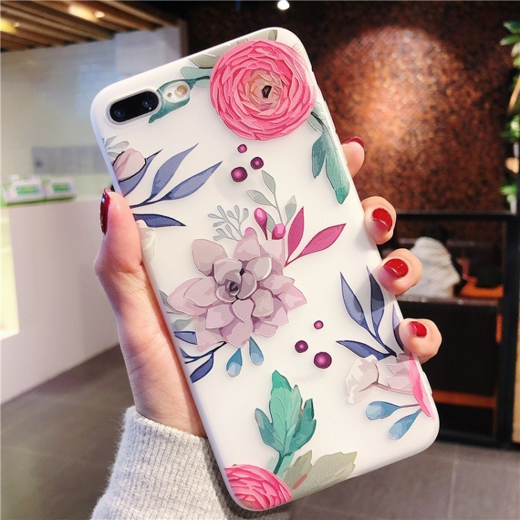 Ốp iphone hoa 3d cho iPhone loại dẻo sillicon không độc hại cho 6 6s 7 8 Plus X XS XR XS MAX 11promax 12promax a01d