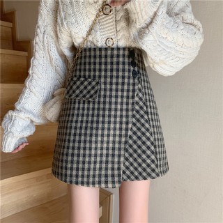 Chân váy chữ A lưng cao họa tiết sọc caro xinh xắn thời trang