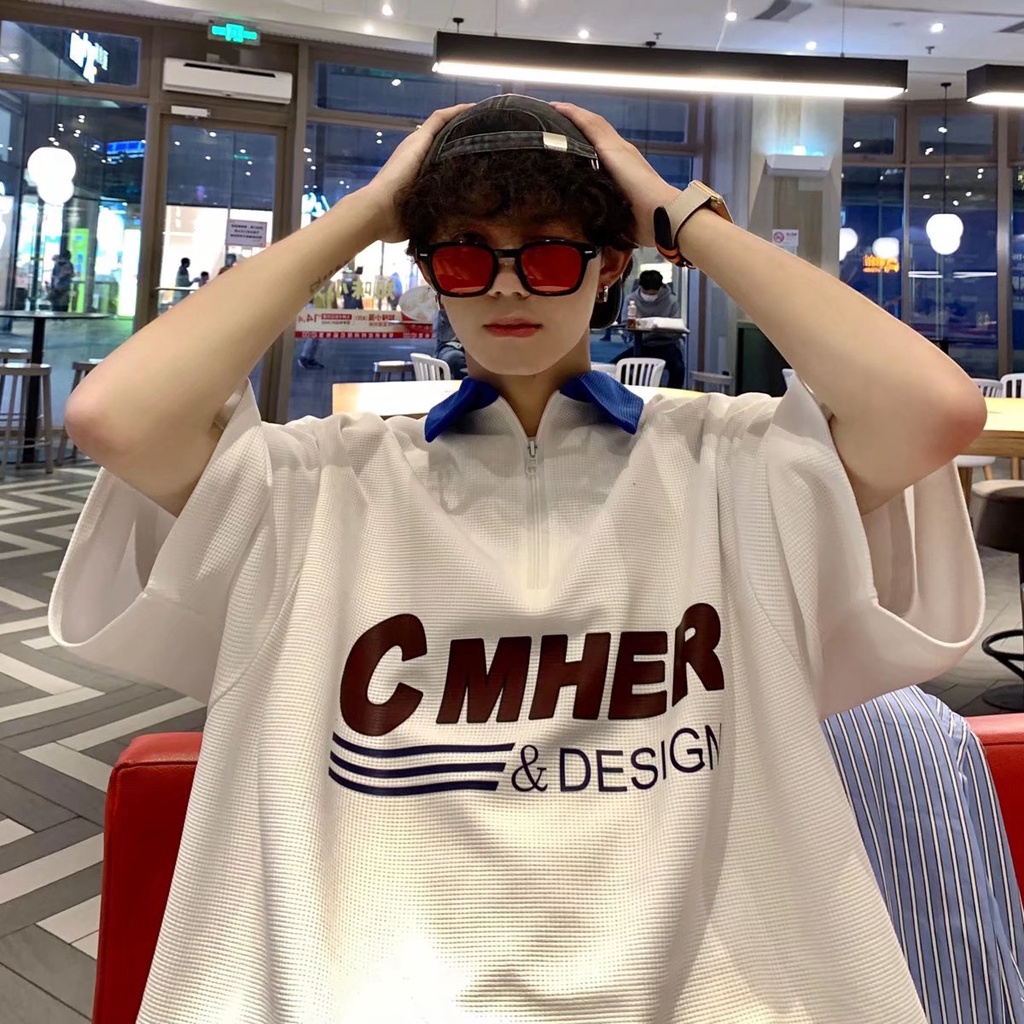 Áo Thun Nam Polo Tay Ngắn Có Khóa Kéo In Chữ Phong Cách Hàn Quốc Thời Trang Unisex Áo Polo Fashion Bigsize Áo Thun Nam Có Cổ