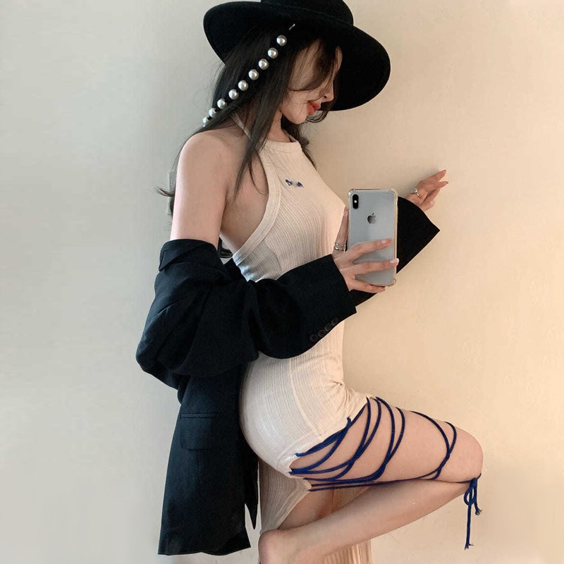 QADCOL  Đầm Hai Dây Ôm Dáng Phong Cách Quyến Rũ Dành Cho Bạn Gái