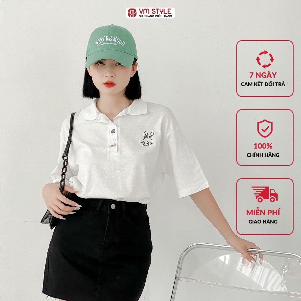 Áo thun VM STYLE polo tay ngắn cổ bẻ thêu thỏ 976_ 22ATU05A961311