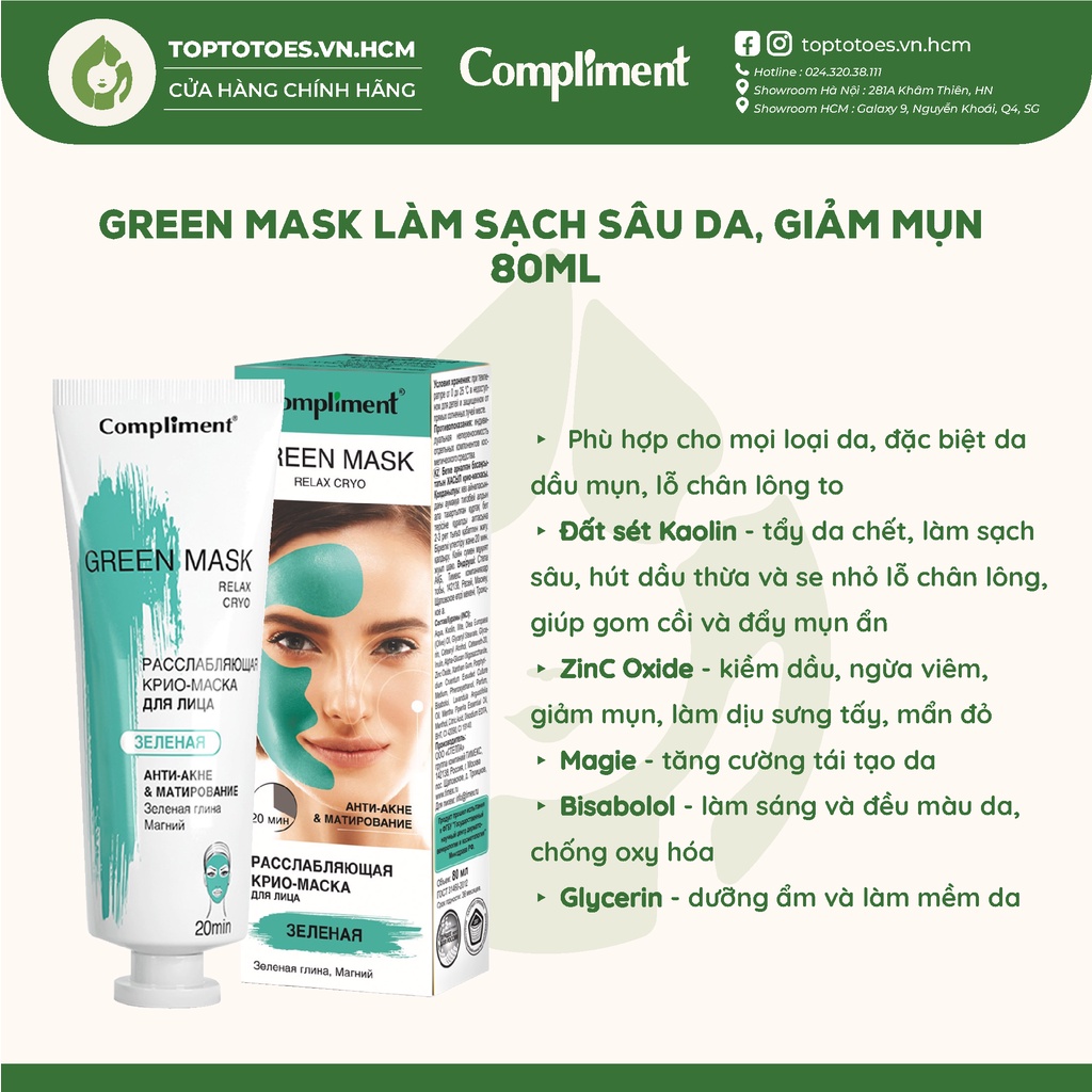 Mặt nạ đất sét Compliment detox da, làm sáng, kiềm dầu, se khít lỗ chân lông 80ml