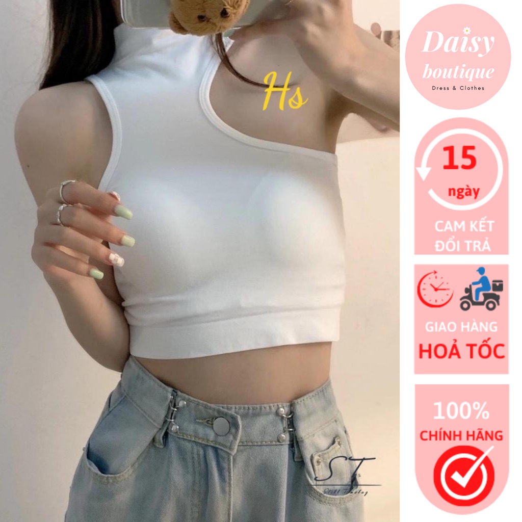 Áo Croptop Lệch Vai, Kiểu Dáng Độc Lạ, Cổ Cao 3 Phân Daisy Mã 961