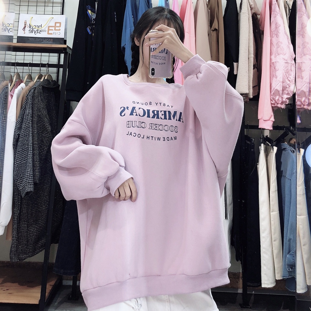 Áo Sweater Form Rộng Áo Nỉ Lót Bông Quảng Châu Phong Cách Ulzzang AMARICA'S | BigBuy360 - bigbuy360.vn