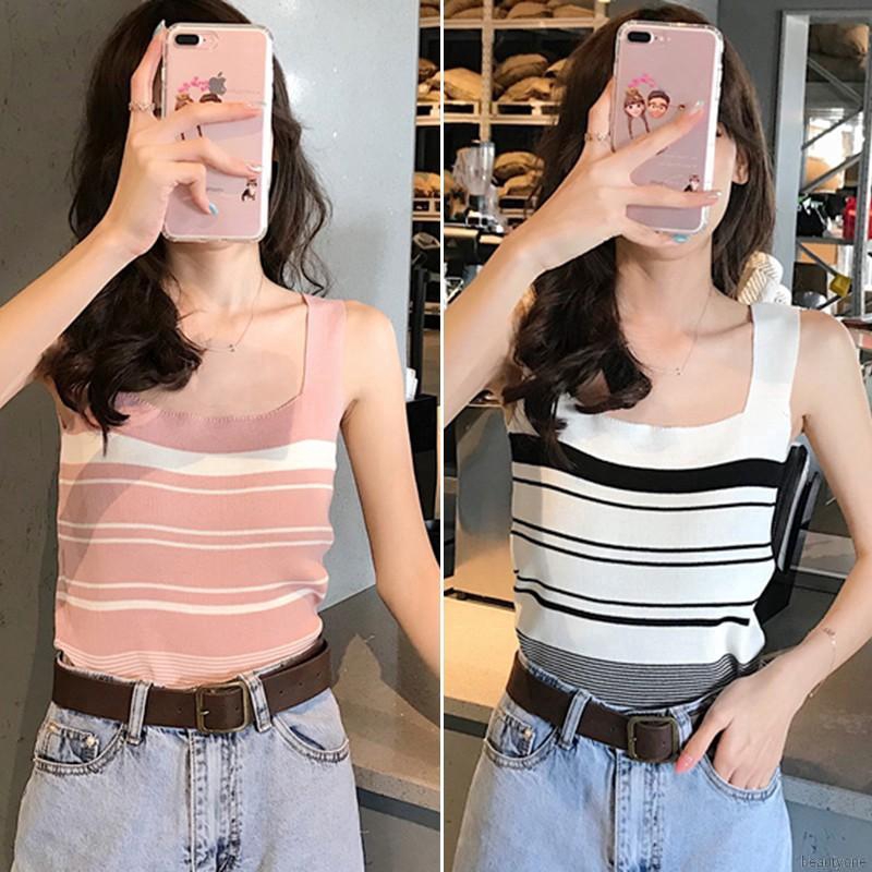 Áo Không Tay Dệt Kim Hoạ Tiết Kẻ Sọc Thiết Kế Quyến Rũ | BigBuy360 - bigbuy360.vn