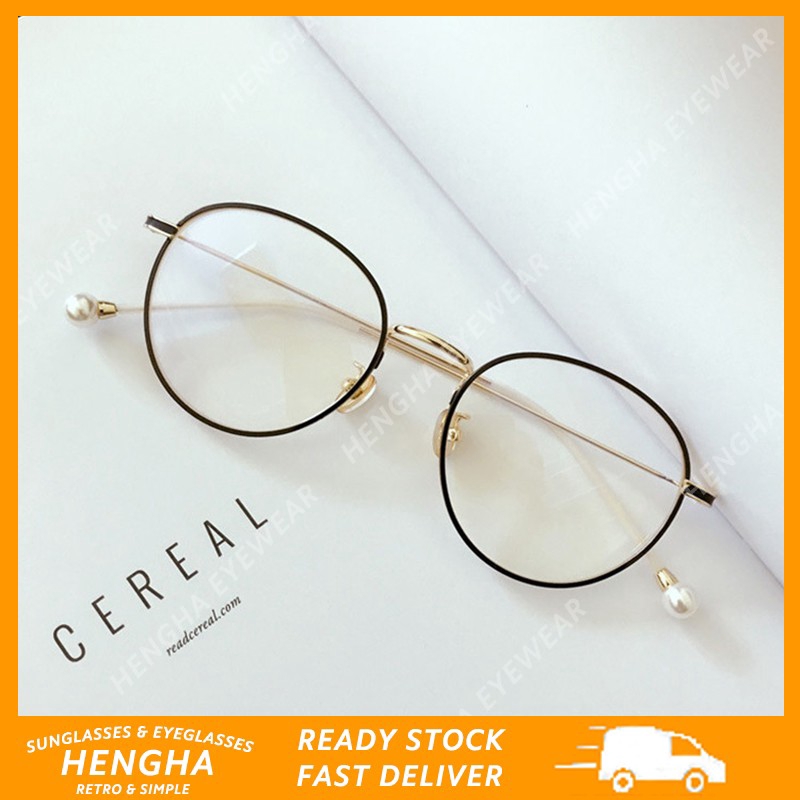 Kính mắt gọng kim loại đính ngọc trai giả sành điệu cho nữ