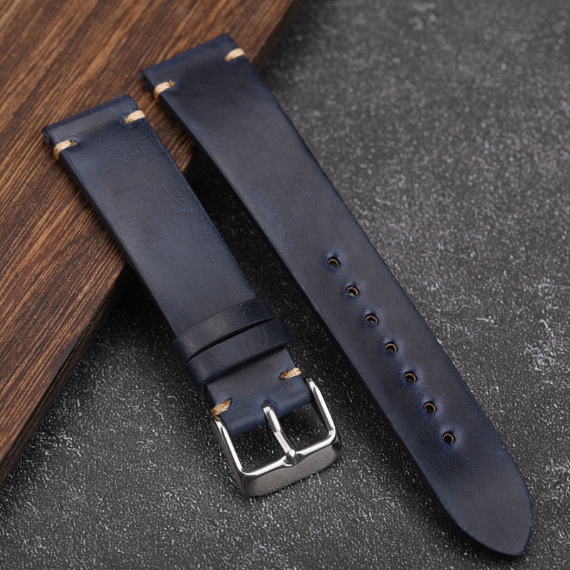 Dây Đeo Đồng Hồ 19 20mm Chất Liệu Da Mềm Siêu Mỏng Màu Xanh Dương Đậm Phong Cách Cổ Điển Cho Seiko Rolex