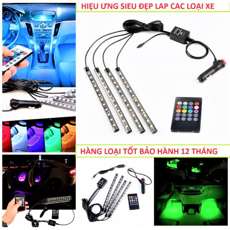 SIÊU ĐẸP VỚI BỘ 4 THANH LED TRANG TRÍ XE HƠI ÔTÔ SÁNG MÀU HIỆU ỨNG NHÁY THEO NHẠC CÓ ĐIỀU KHIỂN CHẾ ĐỘ