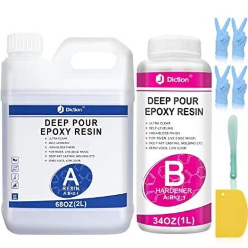 Bộ 1Kg Keo Epoxy Resin Trong Suốt Khô Cứng Tỉ Lệ 3:1 Tự Tan Bọt/Nhựa Epoxy Resin