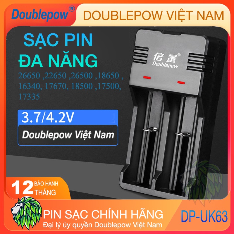 Bộ Sạc Pin 18650 3.7V Doublepow đa năng cho pin 26650 16340 CR123A 14500 21700 Tự Ngắt