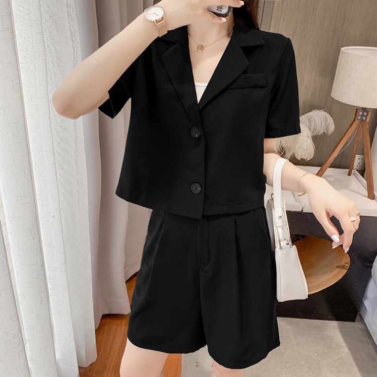 Áo Vest Croptop Nữ Ngắn Tay Áo khoác Blazer nữ Chất Tuyết Mưa Cao Cấp Hàng Thiết Kế Tay Lỡ Dáng ngắn Phong Cách Hàn Quốc