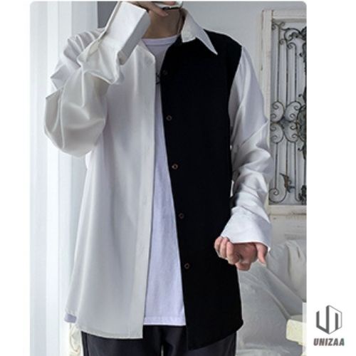 Áo sơ mi nam form rộng tay dài Unizaa kiểu unisex phối màu trắng đen khoác ngoài kẻ sọc nữ oversize hàn quốc AS02