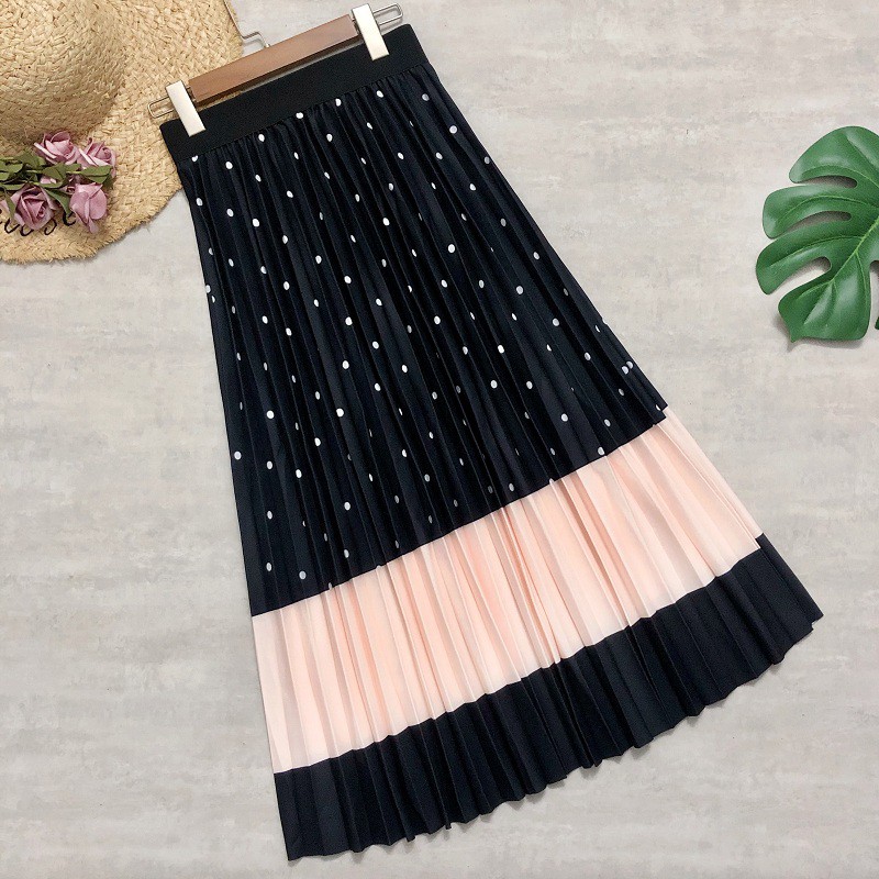 Chân Váy midi cotton Dài Lưng Cao Họa Tiết Chấm Bi / Kẻ Sọc Thời Trang vintage Cho Nữ
