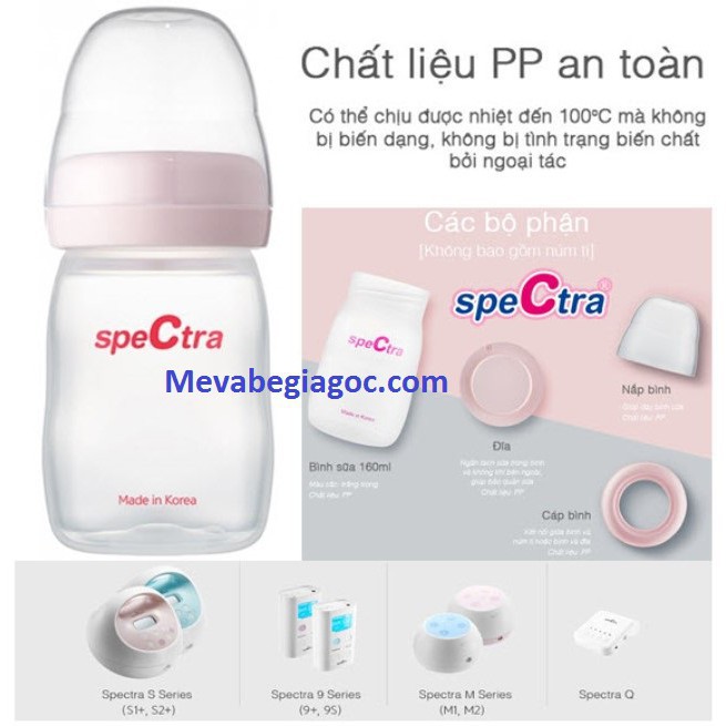 (Số 1 Hàn Quốc) 1 - 2 BÌNH TRỮ SỮA PP CỔ RỘNG CAO CẤP SPECTRA 160ML